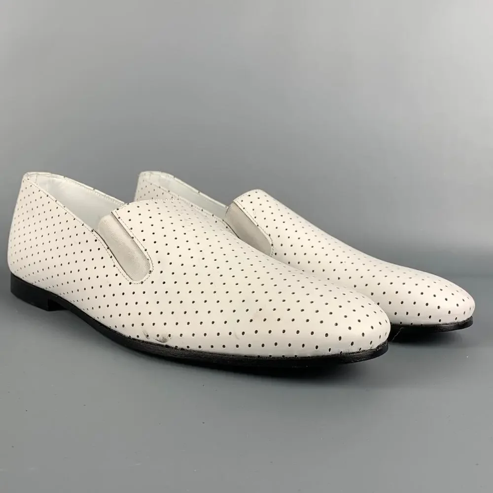 PAUL SMITH Size 10 White Perforated Leather Slip On Loafers